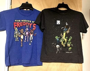 2 Youth Gaming T-shirts Five Nights At Freddy’s And Minecraft L + M - Picture 1 of 12