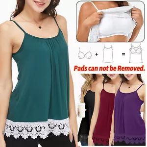 Women Fit Camisole with Built in Bra Adjustable SpaghettiStrap Camis Tank Top US - Picture 1 of 49