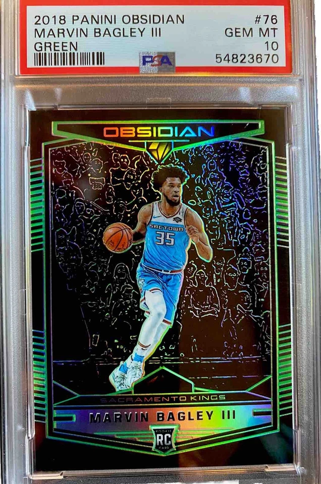 2018-19 Panini Obsidian Marvin Bagley III Green Prizm RC # 01/15 PSA 10 WIZARDS - Image 1 of 2