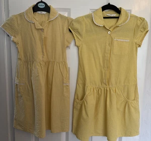 2x M&S Girls Yellow Gingham School Summer Dresses – Age 6–7 – VGC - Picture 1 of 7