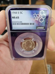 1944-S MS 65 Jefferson War Nickel 5c NGC purple Core - Bild 1 von 3