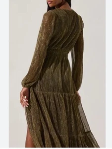 ASTR The Label Stufen Maxikleid Langarm Stretch Gold und Schwarz Größe XL - Bild 1 von 11