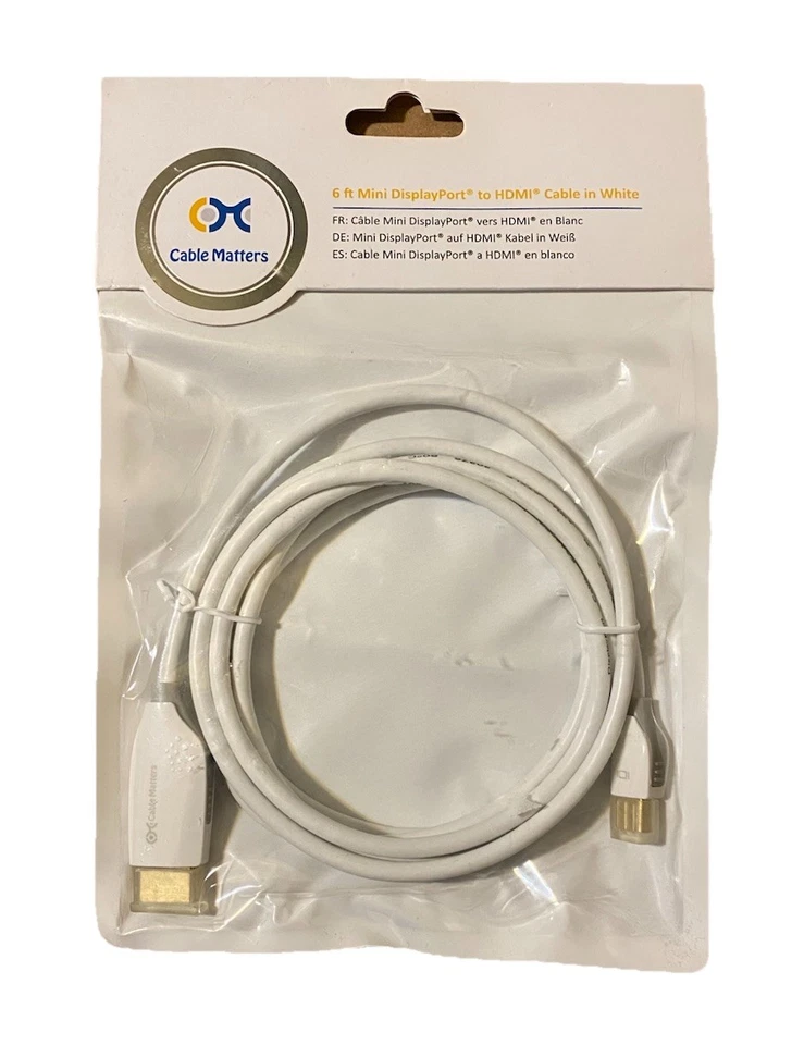 Кабель имеет значение 101009-6 6 футов 6' мини дисплей порт HDMI HDTV кабель белый новый - Изображение 1 из 2