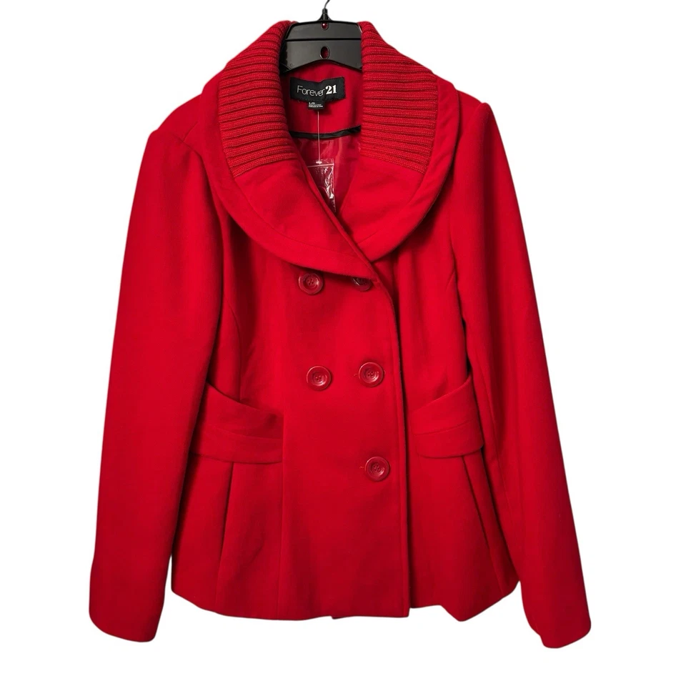 Abrigo Forever 21 Doble Pecho Guisante Talla Grande Rojo Forrado Invierno Vacaciones Nuevo sin Etiquetas Foto 1 de 4