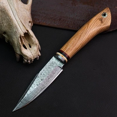 Gift-Ready 9.4" Damascus / Steel Knife Full Tang Hunt it Hunt + Leather Sheath - Image 1 of 4