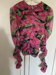 worn once zara pink floral mesh ruched top size medium - Picture 1 of 10