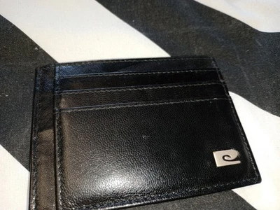 Vintage Pierre Cardin mens Black Leather Card Wallet Metal Logo 6 Card Holder  - Image 1 of 3