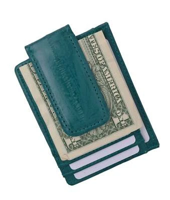Eel Skin Leather Magnetic Money Clip Teal Slim Credit Card Id Holder Mens Wallet - Image 1 of 4