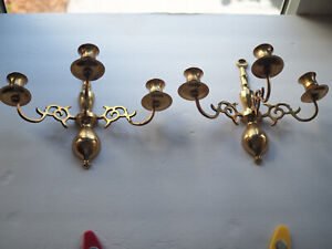 Vintage Brass pair of wall sconces candle holders for 3 candles preowned