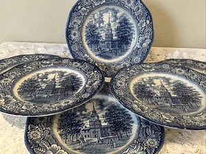 Set Of 6 Liberty Blue Ironstone Independence Hall Dinner Plates - Picture 1 of 10