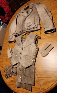 Schott Perfecto Style Unisex Distressed hellbraun komplett Leder Outfit XS n 38 Größe - Bild 1 von 23
