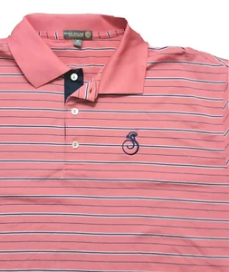 PETER MILLAR Summer Comfort Embroidered Polo Shirt Gecko Lizard Salmon Stripe XL - Picture 1 of 23