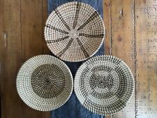 Handcrafted Woven Basket Art Set Display - 3 Piece - 14"- Round Boho Shelf Decor