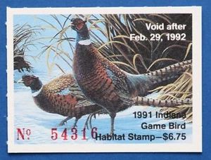 U.S. (INH12) 1991 Indiana Game Bird Habitat Stamp (MNH) - Picture 1 of 1