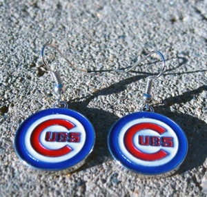 Chicago Cubs Dangle Earrings, Sports Earrings, Baseball Earrings – Gifts - Picture 1 of 5