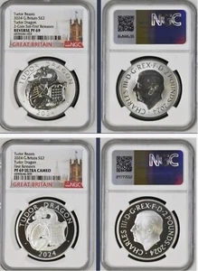 2024 UK TUDOR BEASTS TUDOR DRAGON PROOF/REF PROOF SET PF69 FIRST RELEASES POP 1 - Picture 1 of 3