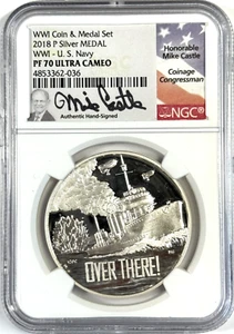 Medalla de plata 2018-P prueba Primera Guerra Mundial Marina de los Estados Unidos - PF70UC NGC - firma del castillo - Imagen 1 de 2