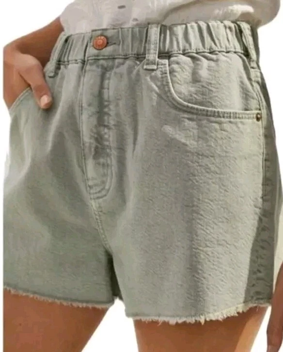 Anthropologie Shorts S PILCRO Denim LARA ULTRA HIGH WAIST Frayed CutOff Sage EUC - Image 1 of 4