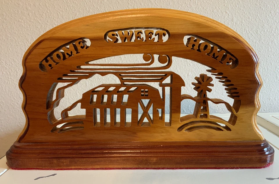 Home Sweet Home Intricately Handmade Sawn Wood On Stand Plaque Sign Farm Barn - Image 1 of 4