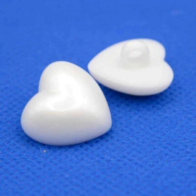 WHITE PEARLESCENT HEART SHANK BUTTONS Sizes 15mm 18mm and 21.5mm - Image 1 of 3