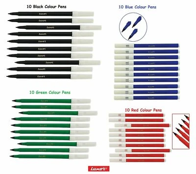 LUXOR Washable Water Colour Felt Tip Fibre BLACK RED BLUE GREEN Pens Pack of 10