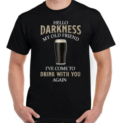 GUINESS T-SHIRT Mens Hello Darkness My Old Friend Beer Alcohol BBQ Funny Tee - Image 1 of 4