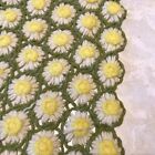VTG Hand Crocheted 3D Flower green White and yellow Afghan Baby Blanket 39 X 53