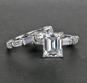 Women's 925 Sterling Silver Diamond Created Two Rings Set Engagement Ring R119 - Picture 1 of 5