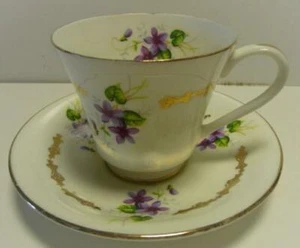 TAZA DE TÉ Y PLATILLO AYNSLEY INGLAND #2749 HUESO INGLÉS FINO PORCELANA HERMOSAS VIOLETAS - Imagen 1 de 9