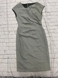 Escada Virgin Wool Knee-Length Dress Green Houndstooth Pleated Midi Office US 6 - Picture 1 of 13