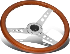 14 Inches Wood Grain Grip Vintage Steering Wheel 2 Inches Deep Dish Stainless St - Picture 1 of 6
