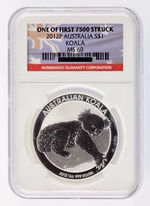 2012-P Australia S$1 Silver 1 oz. Koala Graded by NGC as MS-69 First 7500 Struck - Picture 1 of 4