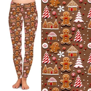 Gingerbread House Christmas Tree Candy Cane Women's Leggings TC Plus Size 12-18 - Picture 1 of 2