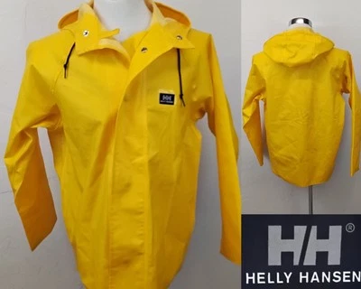 Helly Hansen PVC Rain Coat Men's S Yellow Hooded Snap Closure #J3159 - Image 1 of 4