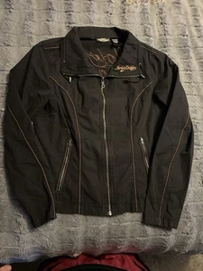 Harley Davidson Soft Shell Riding Jacket Black Women's Large Full Zip Motorcycle - Picture 1 of 3