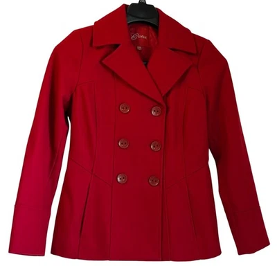 Women’s Double Breasted Wool Blend Peacoat Coat Jacket M Red Preppy College - Image 1 of 4