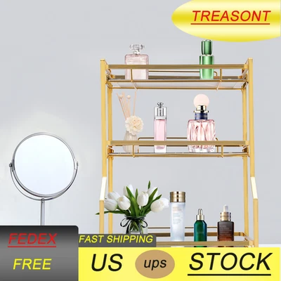 Organizador de encimera de baño dorado de 3 niveles con cesta de almacenamiento Foto 1 de 4