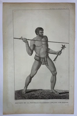 HOMBRE DE NUEVA CALEDONIA 1797 LA PEROUSE GRAN VISTA GRABADA ANTIGUA SIGLO XVIII Foto 1 de 2