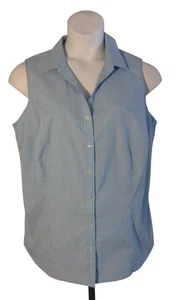 Talbots 18W 18 Blue White Stripe Wrinkle Resistant Sleeveless Shirt Top - Picture 1 of 3