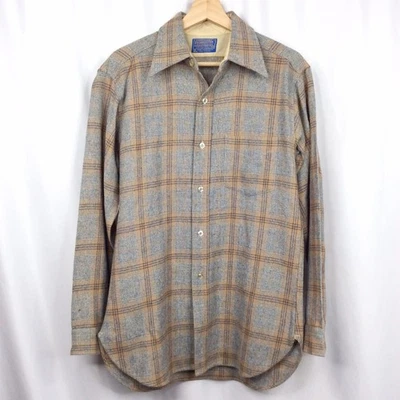 Camisa a Cuadros Pendleton Vintage Pura Lana Virgen Gris Medio Beige Manga Larga Foto 1 de 4