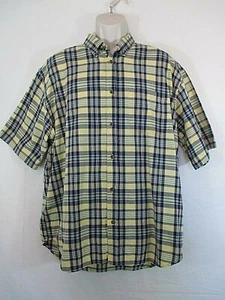 Preswick & Moore Men's Short Sleeve 100% Cotton Button Down Shirt Yellow/Blue XL - Picture 1 of 10