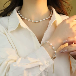 Fashion Women Natural Freshwater Pearl Clavicle Chain Necklace Bracelet Jewelry - Picture 1 of 11