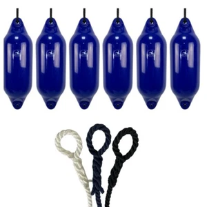 6 x HURRICANE Boat Fenders: Sea Blue PM03 - FREE SPLICED END 10MM ROPE - Picture 1 of 2