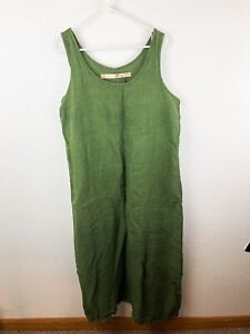 Cynthia Ashby Linen Dress SZM Green Sleeveless Slit Sides Maxi Lagenlook   A24