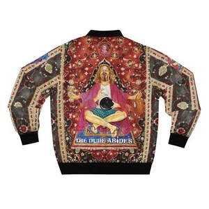 The Dude Abides Bomber Jacket - Big Lebowski Zen Dude Persian Rug Flight Jacket - Picture 1 of 37