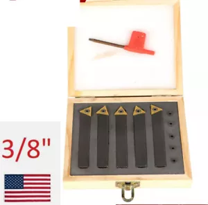 5 pc 3/8" Lathe Indexable Carbide Insert + Turning Tooling Bit Holder Set - Picture 1 of 8