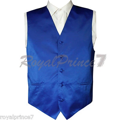 ROYAL Blue New Men Solid Classic Formal Tuxedo Suit Vest Waistcoat Wedding Prom - Image 1 of 3