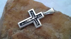 VINTAGE BOLD SOLID STERLING SILVER "925" ORTHODOX CRUCIFIX ICXC "SAVE + PROTECT" - Picture 1 of 12