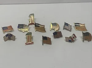 8m1 Vintage American Flag USA Pin Lot July 4th Patriotic Various Sizes Gold Tone - Picture 1 of 9