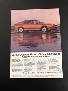 1984 PLYMOUTH TURISMO 2.2 ORIGINAL VINTAGE PRINT AD ADVERTISEMENT PRINTED - Picture 1 of 1